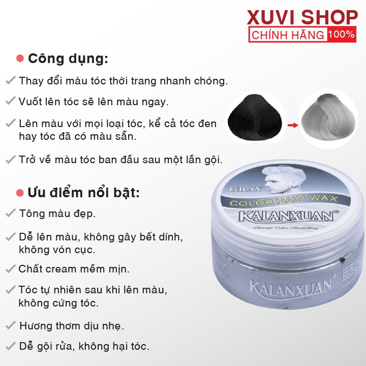 Sáp Vuốt Nhuộm Tóc Đổi Màu Tạm Thời KALANXUAN 9 Màu 100ml Chính Hãng - XUVI SHOP (xám khói, khói, xanh dương) | BigBuy360 - bigbuy360.vn