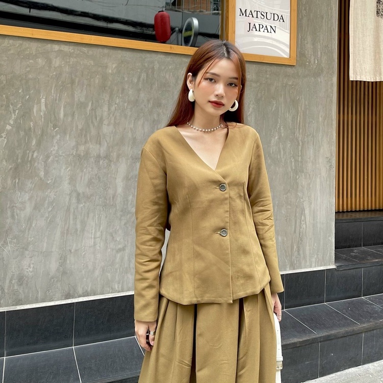 Nosbyn - Áo Khoác Vải Lanh Túi Trước
