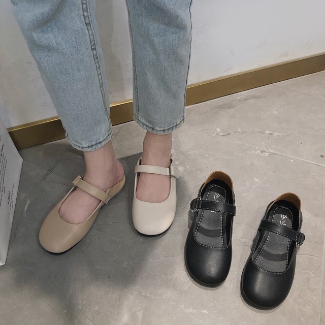 Giày Búp Bê Mũi Tròn, Đế Bằng, Da Mềm Mịn Phong Cách Vintage Hàn Quốc Có Sẵn - Mã G01