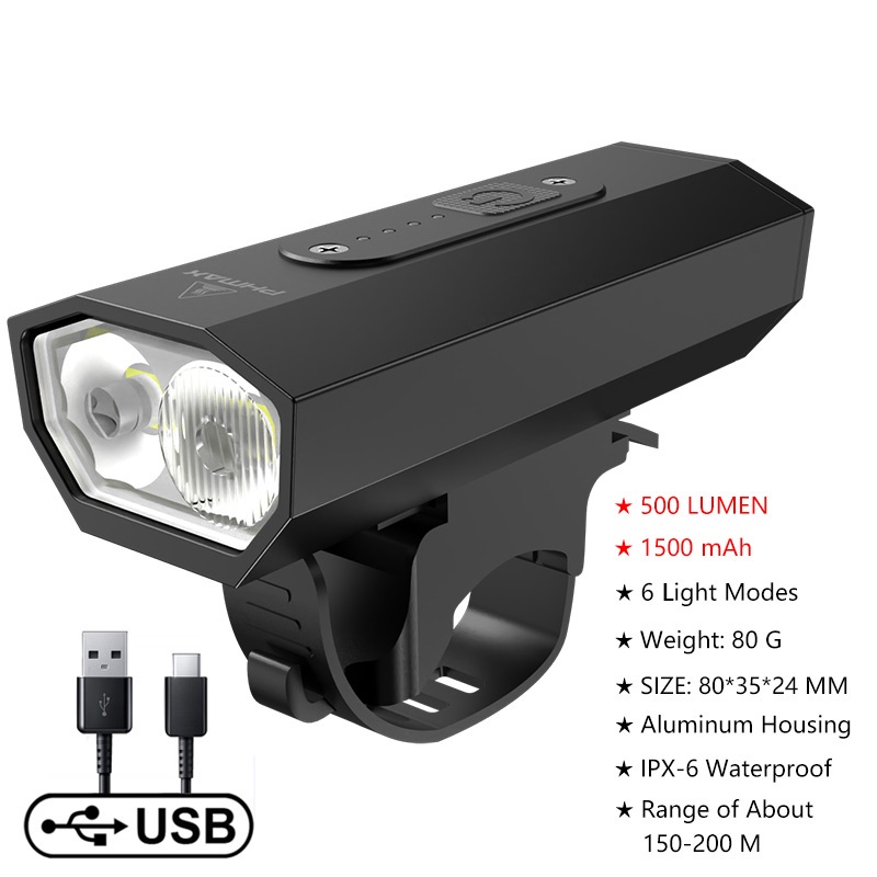 Đèn pha phía trước xe đạp X-TIGER 500lumen chống mưa sạc USB