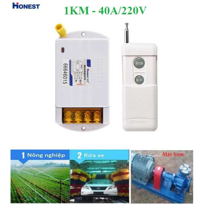 Công tắc điều khiển từ xa bật tắt máy bơm nước 40A/220V khoảng cách 1Km Honest 6220KD, công tắc wifi