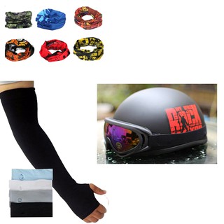 Bộ 1 Nón Bảo Hiểm 1/2 Đầu + 1 Đôi Bao Tay Chống Nắng + 1 Khăn Phượt