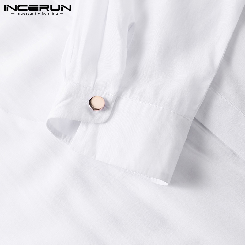 Áo sơ mi INCERUN tay dài cài khuy màu trắng thời trang cho nam