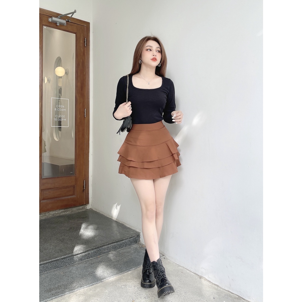 Áo thun nữ cổ vuông tay dài CRAZYTEEN chất len xuất khẩu AT0209 | BigBuy360 - bigbuy360.vn