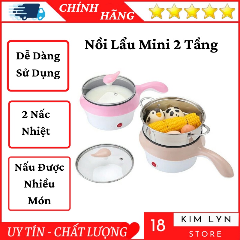 Nồi Lẩu Mini 2 Tầng - Nồi Lẩu Điện Mini Đa Năng Hấp Nấu Chiên Xào Chống Dính - Bảo Hành 12 Tháng