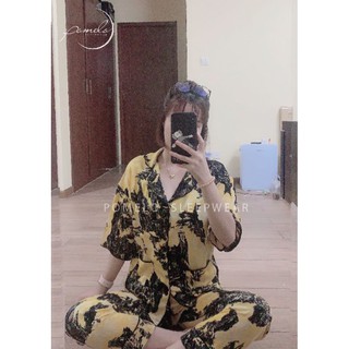 Bộ đồ ngủ lụa satin tay lửng quần dài - POMELO SLEEPWEAR