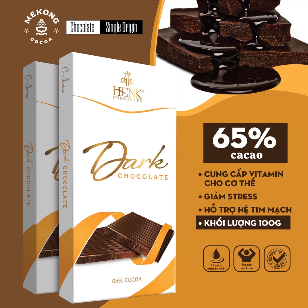 Socola Đen MEKONG CHOCOLATE Vị Đắng Nhẹ Giảm Căng Thẳng 65% Cacao Thanh 100g