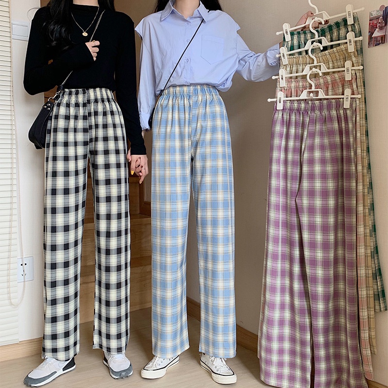 Plaid Pants Women's Early Autumn Loose 2020 New Thin Straight Vertical High Waist Slim Mop Wide Leg Casual Pants