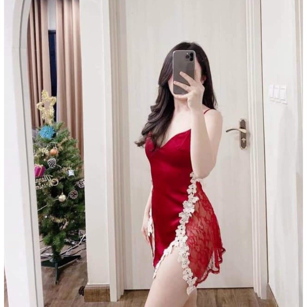 Đầm ngủ nữ hai dây sexy satin cao cấp mềm mịn phối ren quyến rũ gợi cảm AN15 - D'Lavia | BigBuy360 - bigbuy360.vn