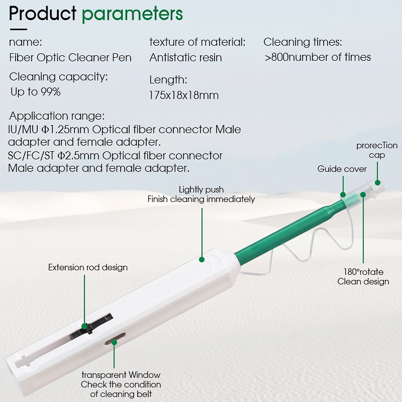 SC / FC / ST / LC One-Click Cleaner Tool 1.25mm và 2.5mm Fiber Optic Cleaner Bút làm sạch sợi quang 800 Time Cleans