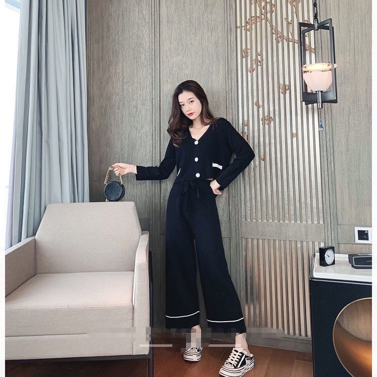 Set áo + quần dài ống rộng lưng cao phong cách mới năm 2021 cho nữ