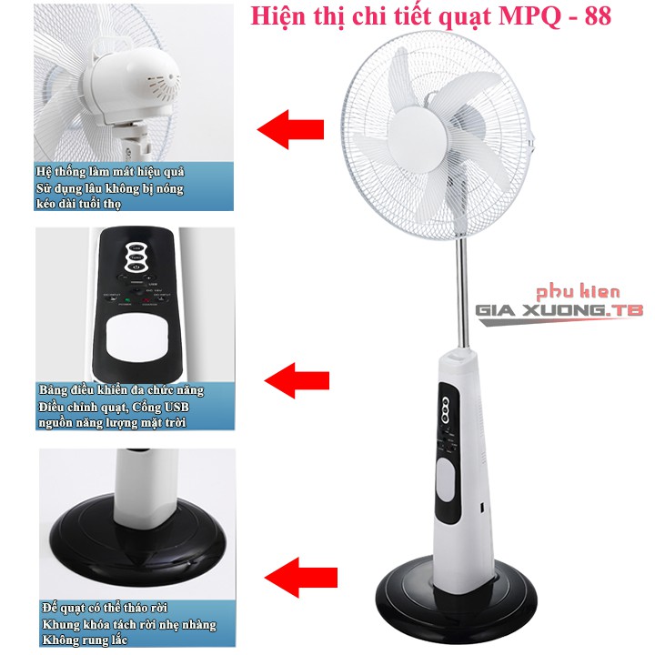 Quạt tích điện năng lượng mặt trời MPQ88 - BẢO HÀNH 12 THÁNG - Sử dụng 12h mà không lo tốn đi [BH 1 đổi 1]