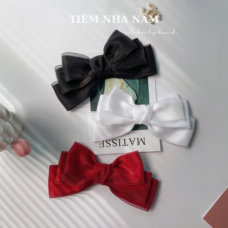 KẸP TÓC NƠ SATIN PHỐI VOAN HÀN QUỐC - [ Nhà Nấm handmade]