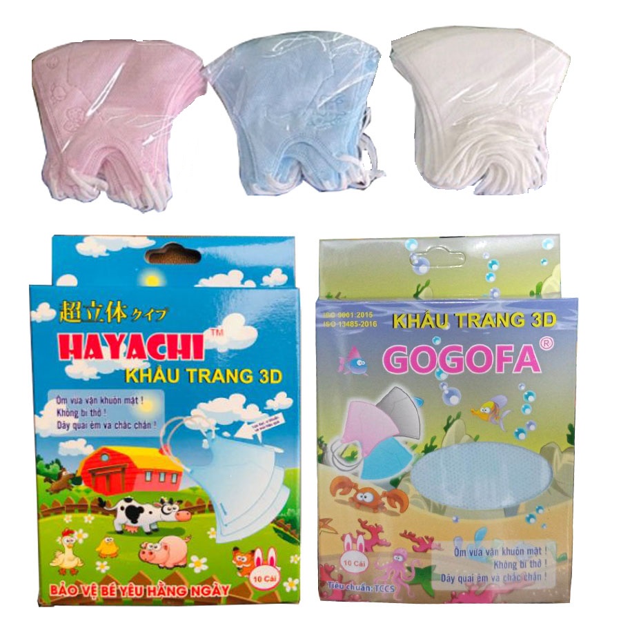 Khẩu trang Em Bé 3D GoGoFa/Hayachi hộp 10 cái