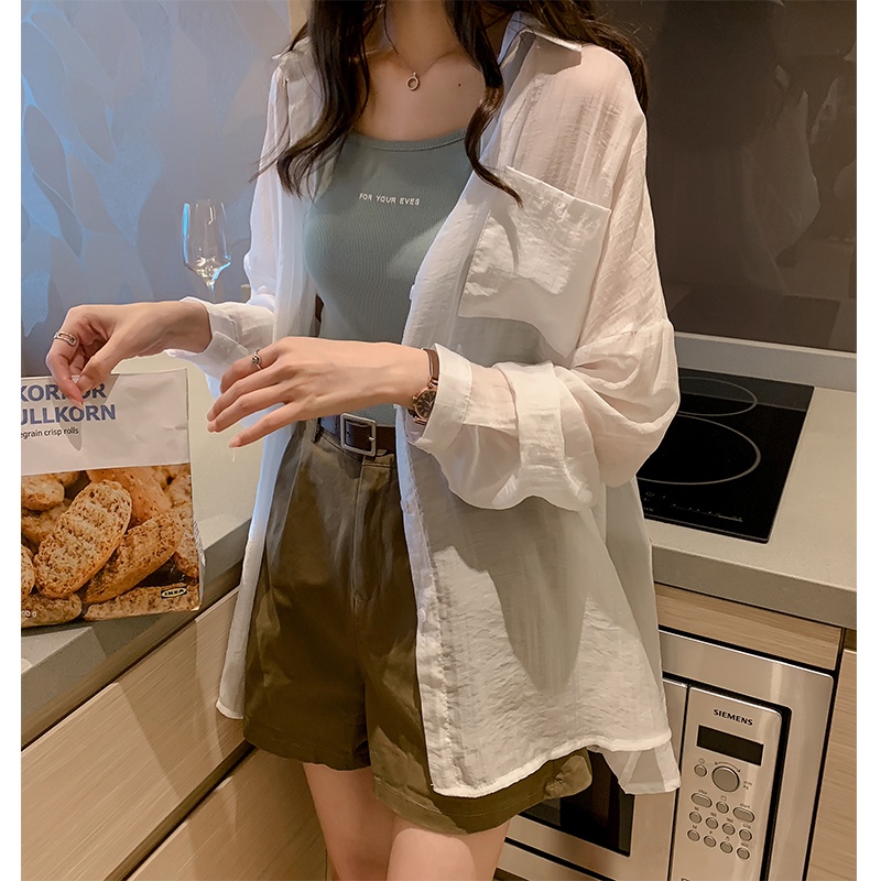 Áo Sơ Mi Chống Nắng Dáng Rộng Dài Vừa Phải Thiết Kế Thời Trang Cho Nữ