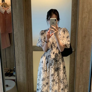 Đầm  midi Tay Ngắn In Họa Tiết Hoa Phong Cách Pháp Cổ Điển Thời Trang Mùa Hè Tinh Tế Cho Nữ 2023