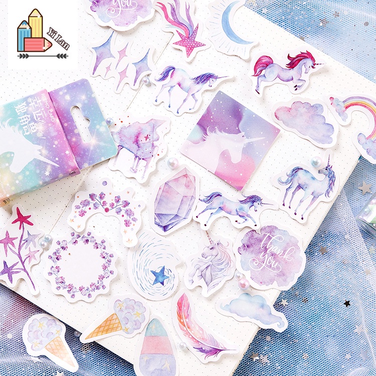 Set 46 Tờ Hình Dán Kỳ Lân May Mắn Trang Trí Sổ Tay DIY