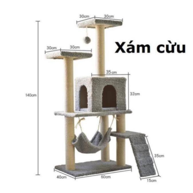 Trụ mèo leo trèo 3 tầng Nhà cây cho mèo cao 1,4m cat tree dụng cụ cào móng