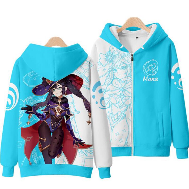 Áo Khoác Hoodie Khóa Kéo In Hình Klee Diluc Paimon Keqing Zhongli 3D Dành Cho Nam