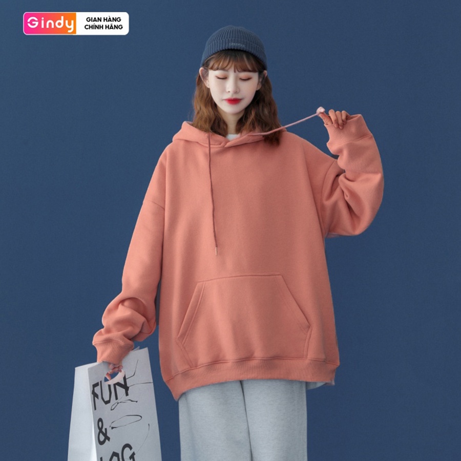 Áo hoodie trơn nam nữ GINDY dài tay có mũ basic form rộng unisex chất nỉ bông thời trang thu đông A034