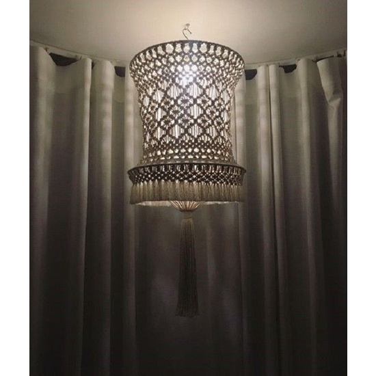 Đèn chùm vintage trang trí macrame đường kính 30cm không kèm bóng E27 | Macrame Lamp