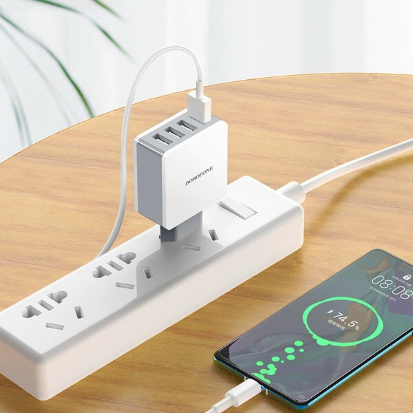 Củ Sạc Nhanh 3.0 Borofone BA43A - 4 cổng Output có thể sạc 4 thiết bị cùng lúc. Hàng chính hãng màu trắng. BH 6 tháng.