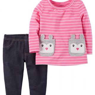 Set quần legging giả jean và áo thun cotton 2 túi thỏ siêu cưng