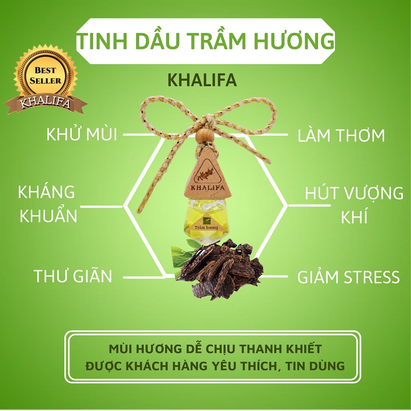 Tinh dầu Trầm Hương KHALIFA giúp khử mùi, giải tỏa căng thẳng, làm thơm phòng dùng xông đèn đốt, máy khuếch tán, treo xe