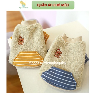 Quần áo chó mèo- áo trần bông phối nỉ khuy cúc bấm túi trước