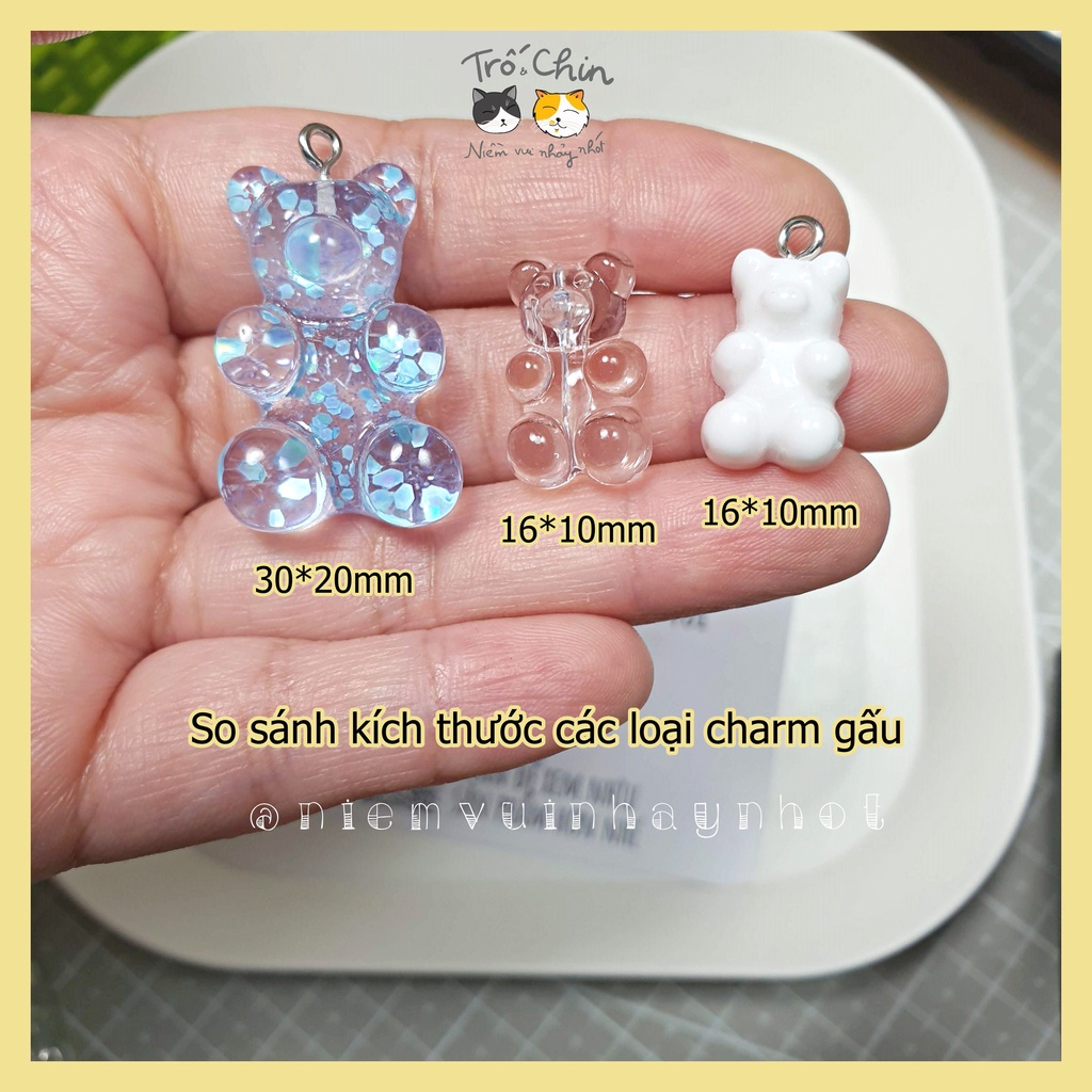 [Có sẵn] Charm gấu trong suốt có lỗ xỏ hai đầu size 16*10mm, ứng dụng làm đồ handmade