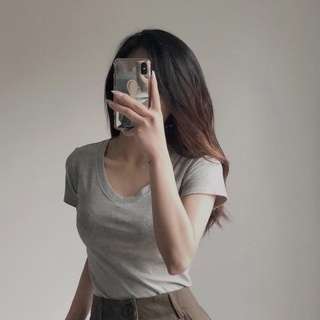 Áo phông croptop trơn cổ tròn, áo thun nữ - titto closet