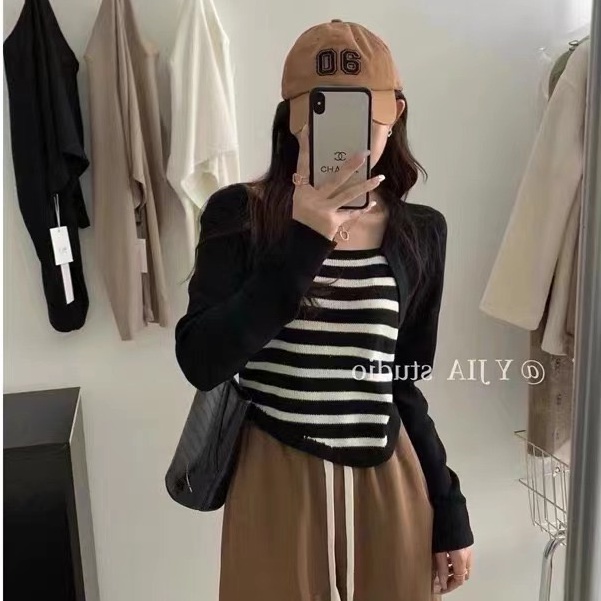 Áo Len Nữ Dài Tay Sọc Ngang Thời Trang Hàn Quốc