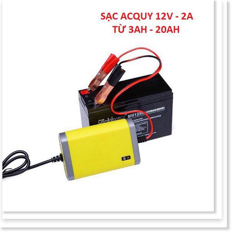 Bộ sạc bình ắc quy tự ngắt 12V 3Ah-20Ah sạc acquy xe máy, xe hơi có đèn led