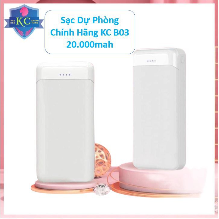 SẠC DỰ PHÒNG 20.000mah KC B03- SDP 20.000mah Sạc 10.5W 2 cổng usb - Bảo hành 12 tháng
