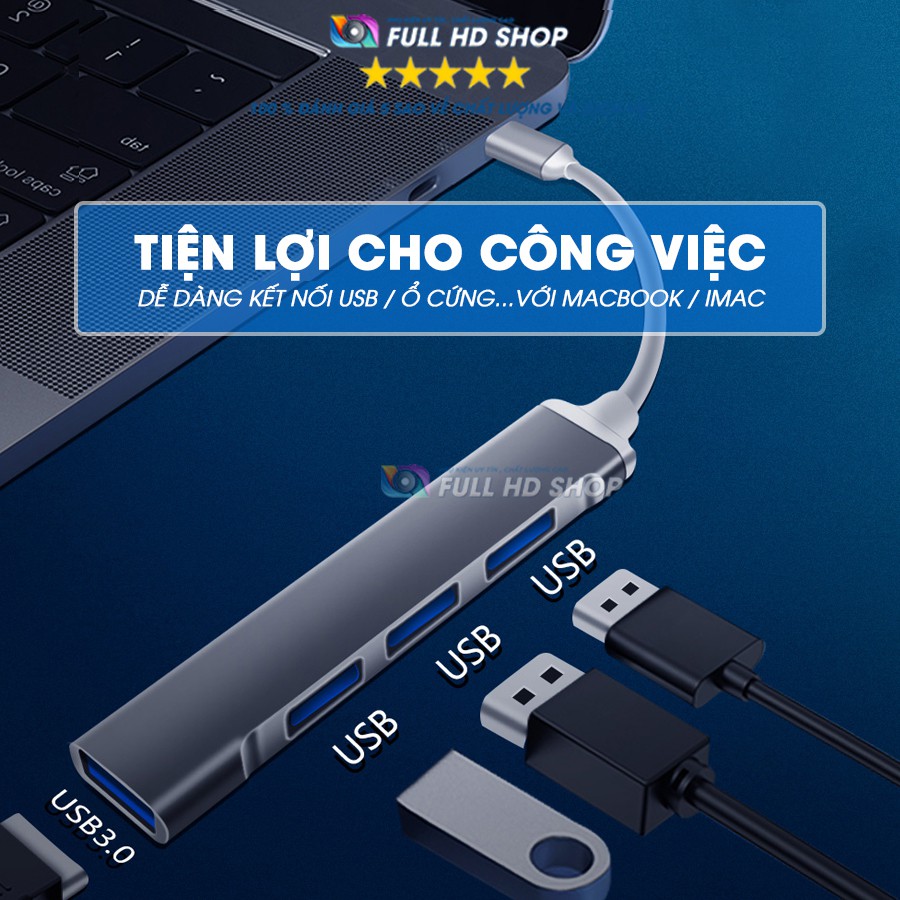 Cổng Chuyển Đổi Type C Sang USB Phụ Kiện Macbook Chia Cổng USB Full HD Shop Mã HD04