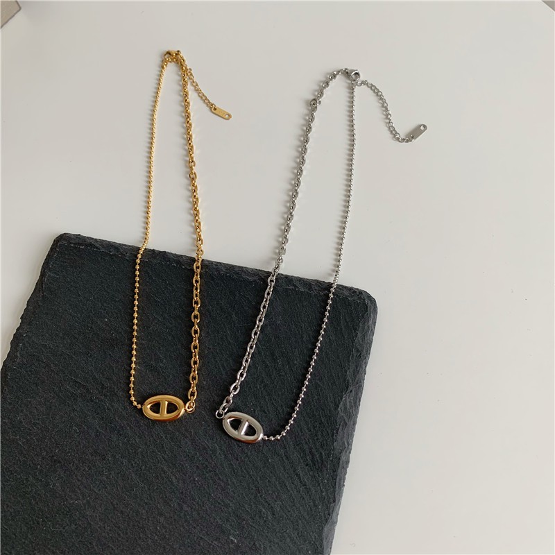 Dây Chuyền Dây Xích Ngắn Bằng Kim Loại Mỏng Ghép Hình Mũi Heo Phong Cách Hàn Quốc Thời Trang Đơn Giản