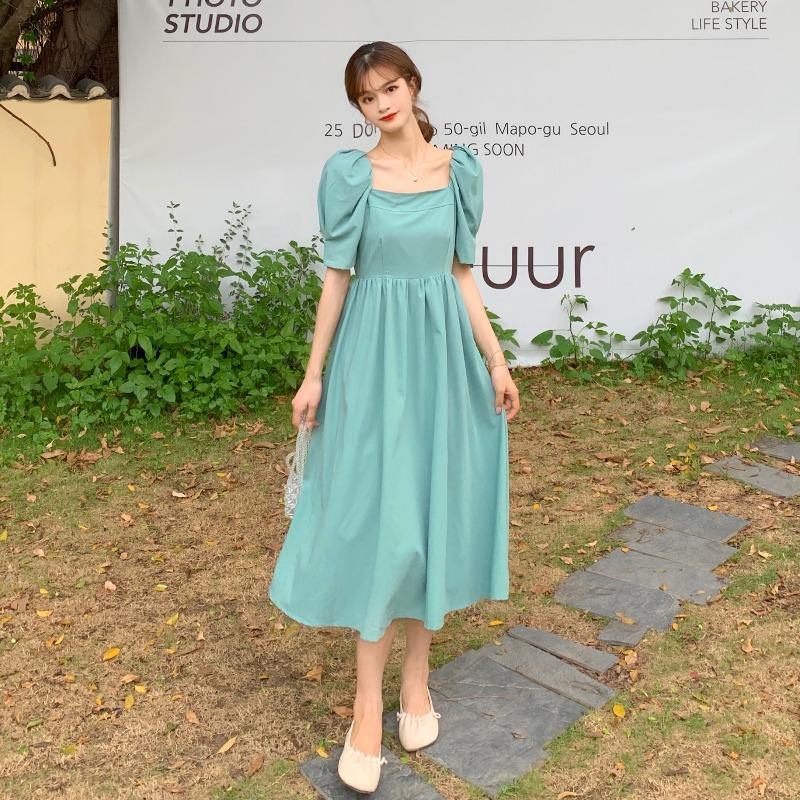 Đầm Dài Tay Phồng Cổ Vuông Hở Lưng Thắt Nơ Phong Cách Pháp Thanh Lịch Thời Trang Mùa Hè 2022 Mới Dành Cho Bạn Nữ