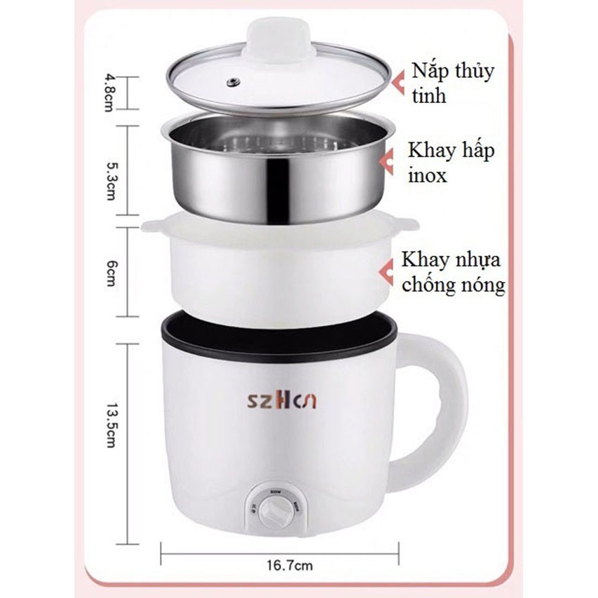 Nồi Điện Cao Cấp Chống Dính Szhcn 1.8l,Nồi Điện Đa Năng 3 Tầng Dùng Nấu Lẩu,Chiên Hầm Cháo,Hấp, Nấu Cơm-Techzone