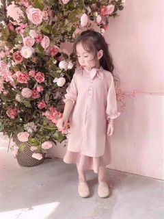 Set áo dài cách tân màu hồng