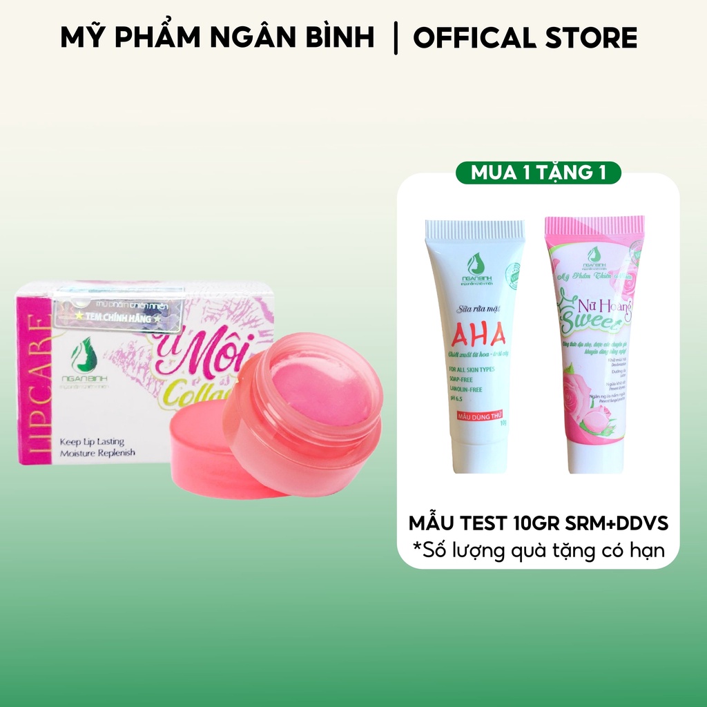 Ủ MÔI Collagen Ngân Bình 5g: Dưỡng MÔI KHÔ NỨT NẺ, Khử MÔI THÂM BONG TRÓC, LÀM HỒNG MÔI, HỒNG NHŨ HOA Mặt nạ ngủ cho môi