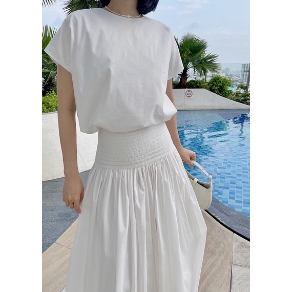 Ria de Leidi - Chân váy trắng xếp ly eo nữ tính, sang trọng