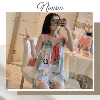 Bộ đồ ngủ 2 dây thun sữa cute tn01