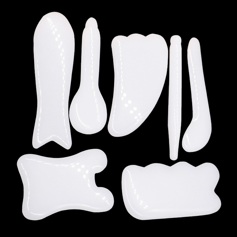 Gua Sha Dụng Cụ Mát Xa Mặt Bằng Đá Ngọc Bích Màu Trắng Chuyên Dụng Cho SPA