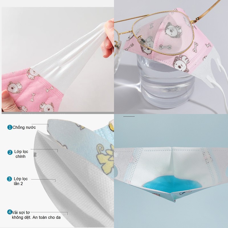 Khẩu trang trẻ em cho bé sơ sinh đến 12 tuổi 3D với 4 lớp, kháng khuẩn chống nước set 5 chiếc SAMMY KIDS P53 | BigBuy360 - bigbuy360.vn