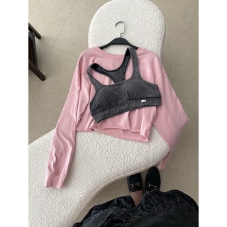 Áo croptop tay dài trơn basic đen hồng Kyubi LND