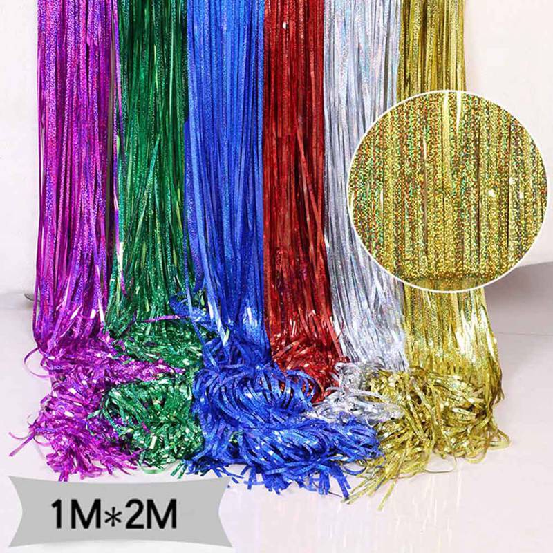1m x 2m Laser Shiny Tinsel Curtain Foil Backdrop Birthday Wedding Party Decor