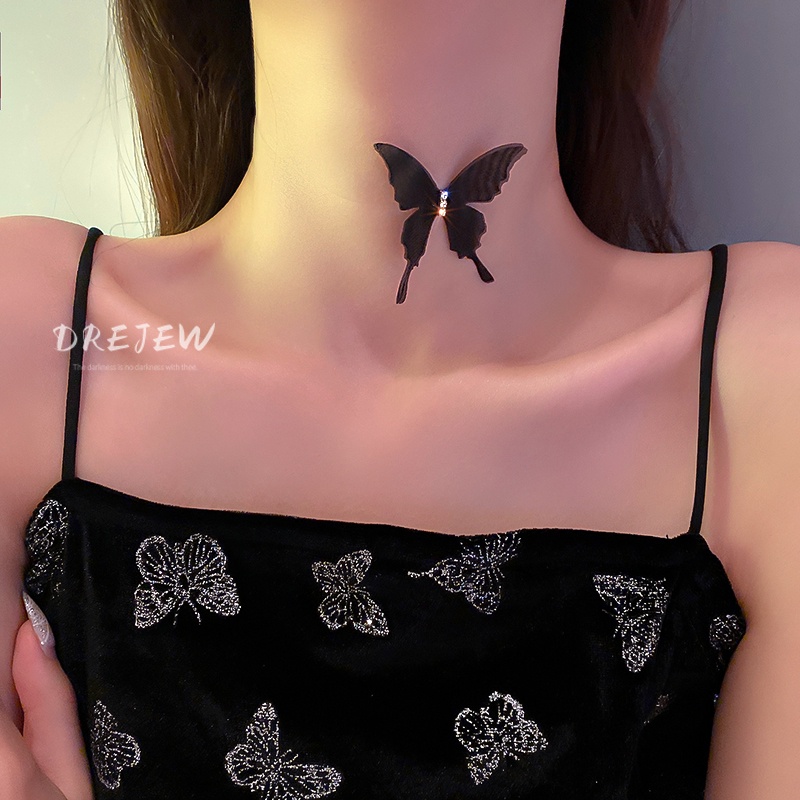 DREJEW Vòng cổ mặt bướm đính đá kim cương phong cách mori thời trang độc đáo cho nữ