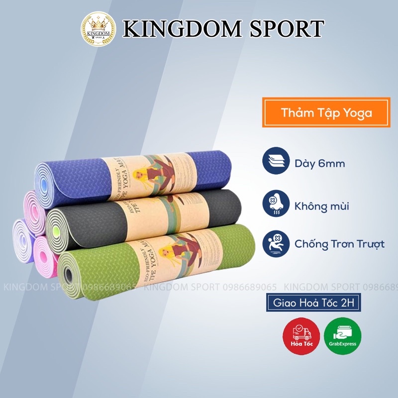 Thảm tập yoga gym dày 8mm  2 lớp TPE KINGDOM SPORT,không mùi, chống trơn trượt