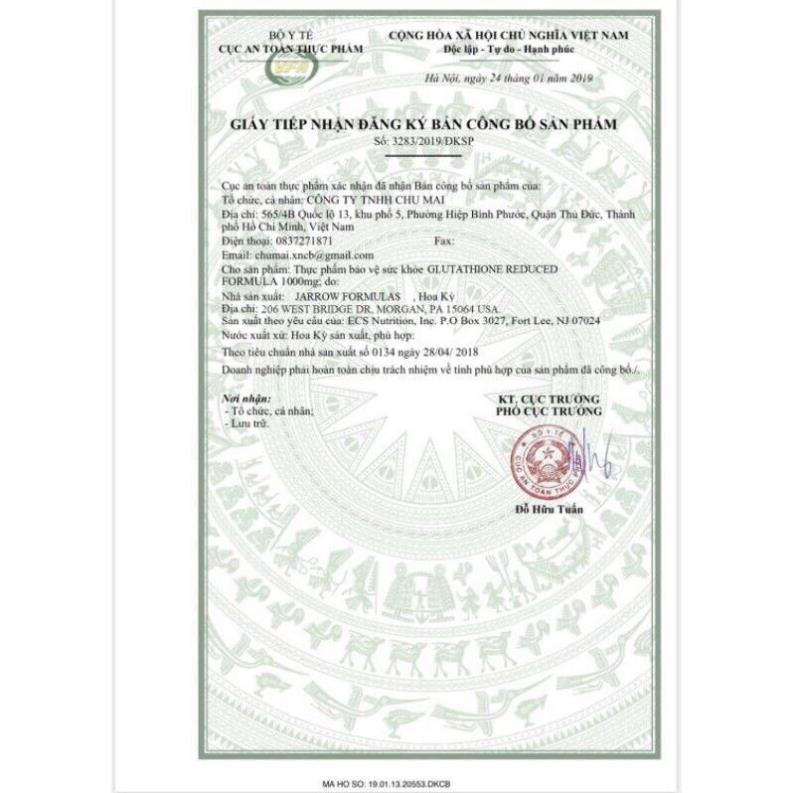 Viên uống trắng da GLUTATHION 1000mg Làm trắng da