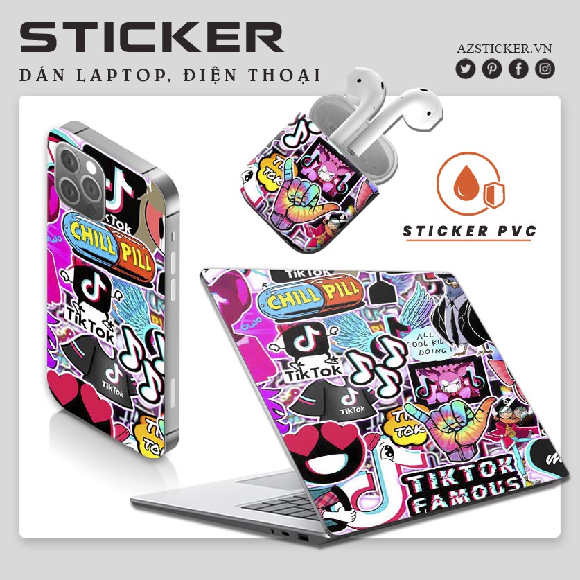 [100+] Sticker TikTok | Dán Nón Bảo Hiêm, Điện Thoại, Laptop, Bình Nước...Chống Nước, Chống Bay Màu